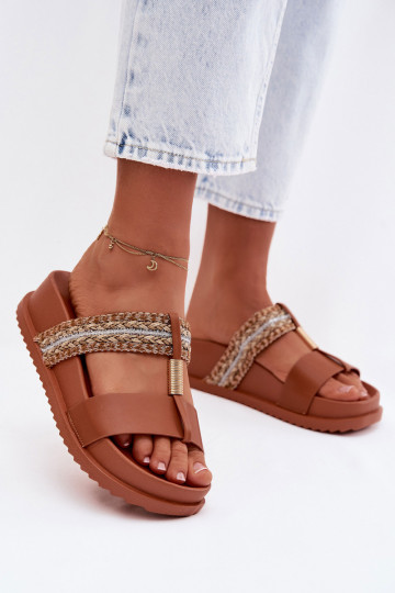 Women's Platform Sandals With Straps And Gold Details Camel Tahlia 2