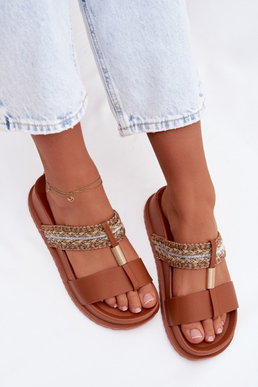 Women's Platform Sandals With Straps And Gold Details Camel Tahlia