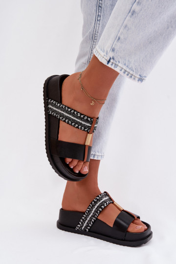 Women's Platform Sandals With Straps and Gold Details Black Tahlia