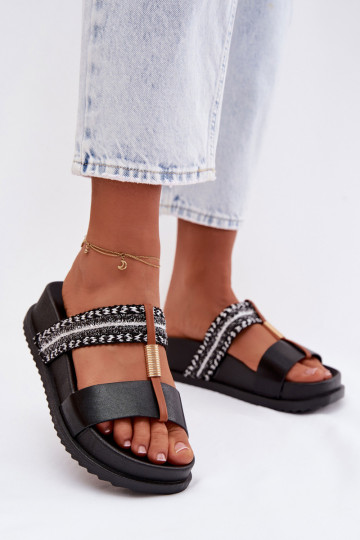 Women's Platform Sandals With Straps and Gold Details Black Tahlia 2
