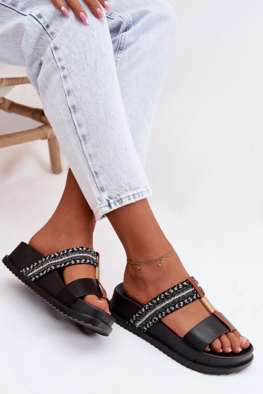 Women's Platform Sandals With Straps and Gold Details Black Tahlia