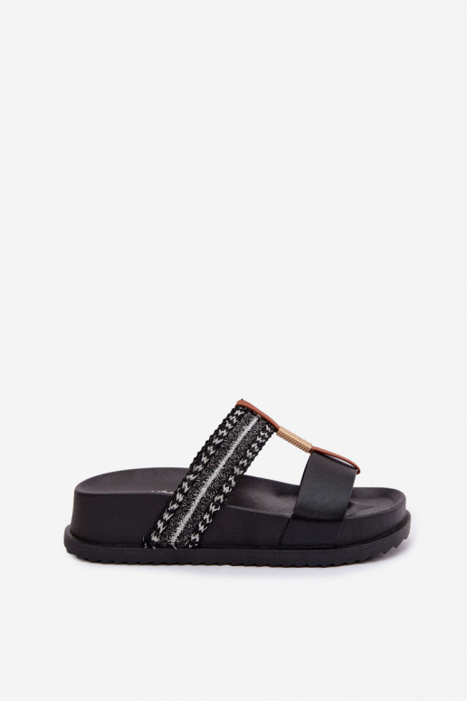 Women's Platform Sandals With Straps and Gold Details Black Tahlia
