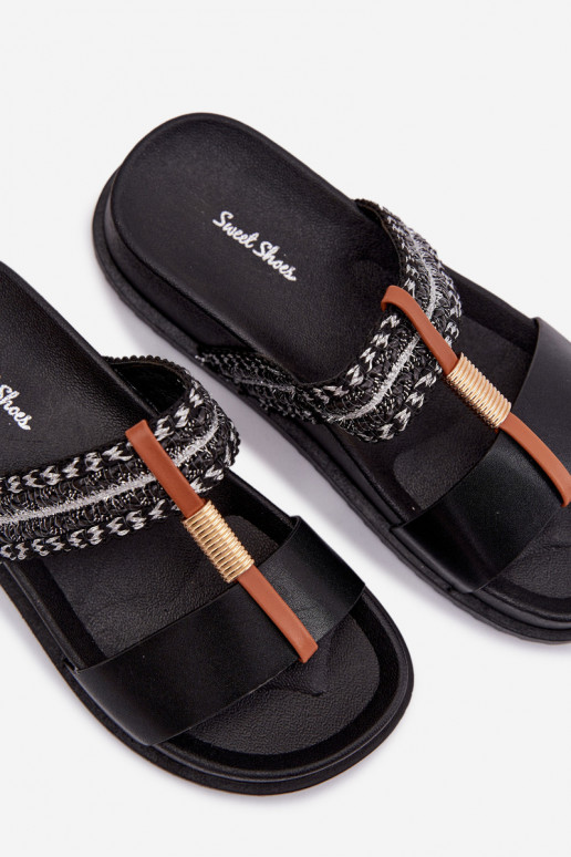 Women's Platform Sandals With Straps and Gold Details Black Tahlia