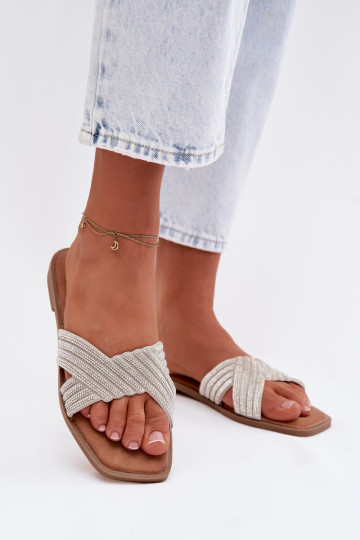Women's Flat Silver Crystal Slides Zinnia 2