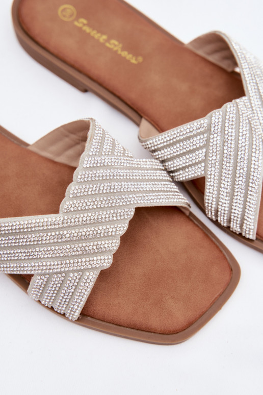 Women's Flat Silver Crystal Slides Zinnia