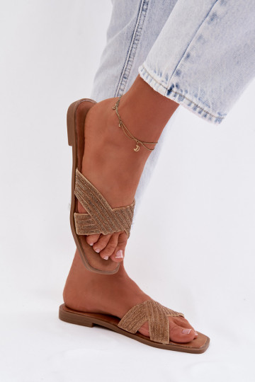 Women's Flat Gold Zinnia Slides