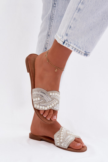 Embellished Silver Flat Dovima Slides