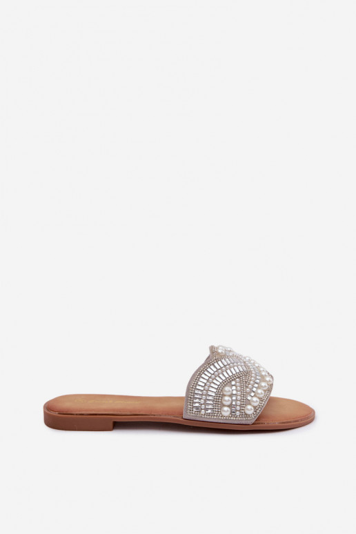 Embellished Silver Flat Dovima Slides