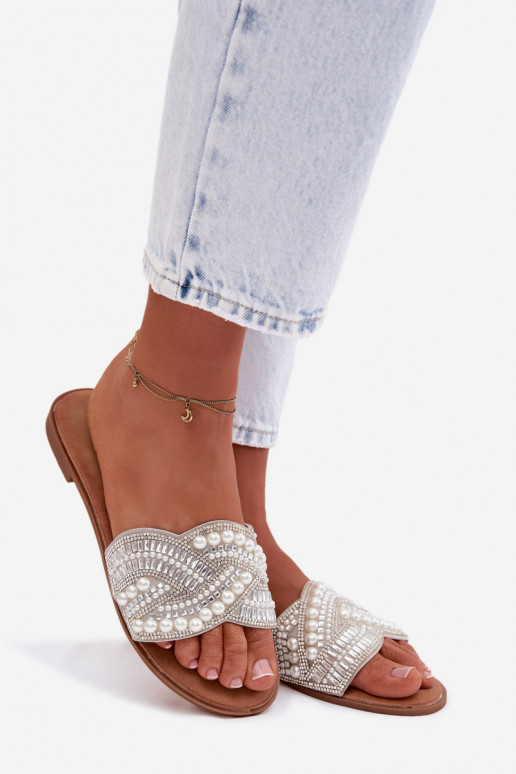 Embellished Silver Flat Dovima Slides