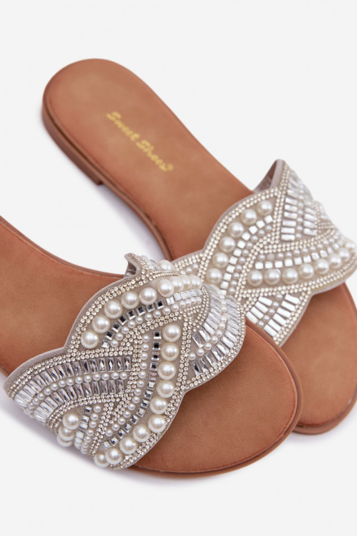 Embellished Silver Flat Dovima Slides