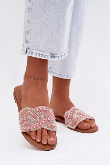 Decorated Women's Flat Pink Slides Dovima 2
