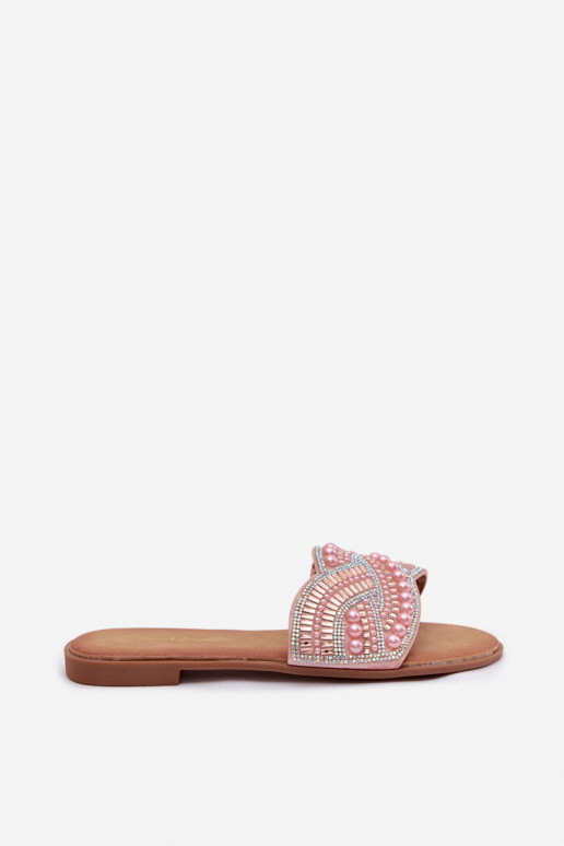 Decorated Women's Flat Pink Slides Dovima