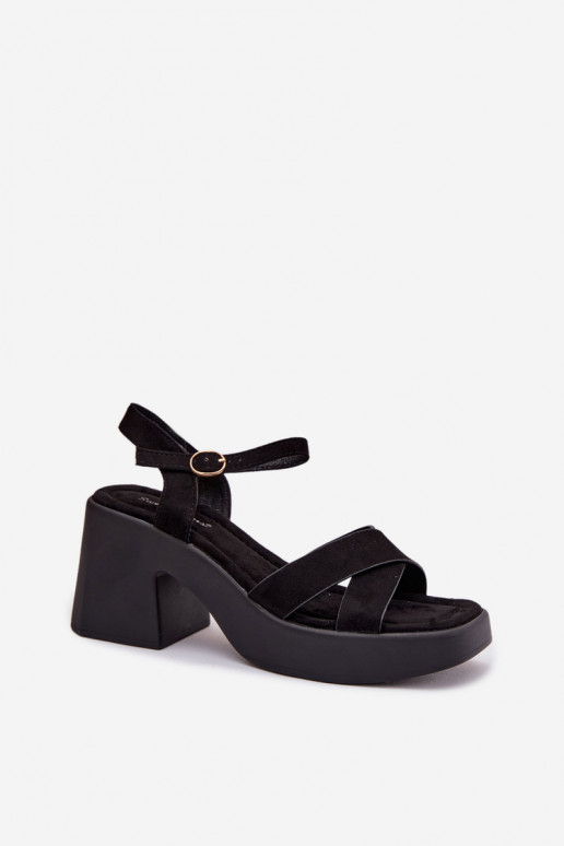 Women's Chunky Heel Sandals Made of Eco Suede Black Tereza