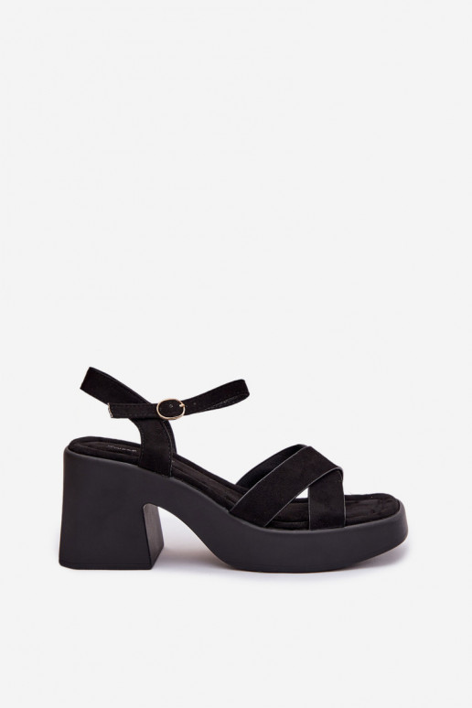 Women's Chunky Heel Sandals Made of Eco Suede Black Tereza