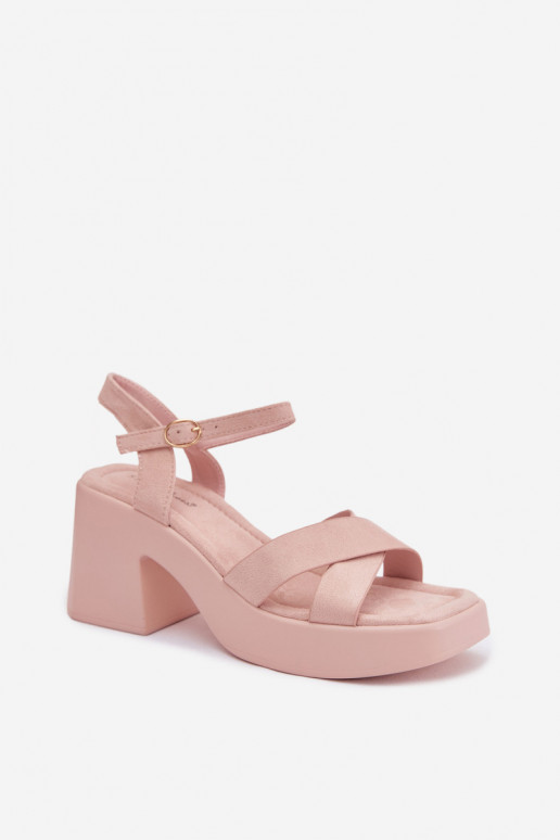 Women's Chunky Heel Sandals Made of Eco Suede Light Pink Tereza