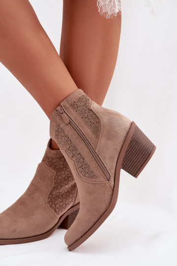 Women's Perforated Ankle Boots With Heel S.Barski HY61-8013 Beige 2