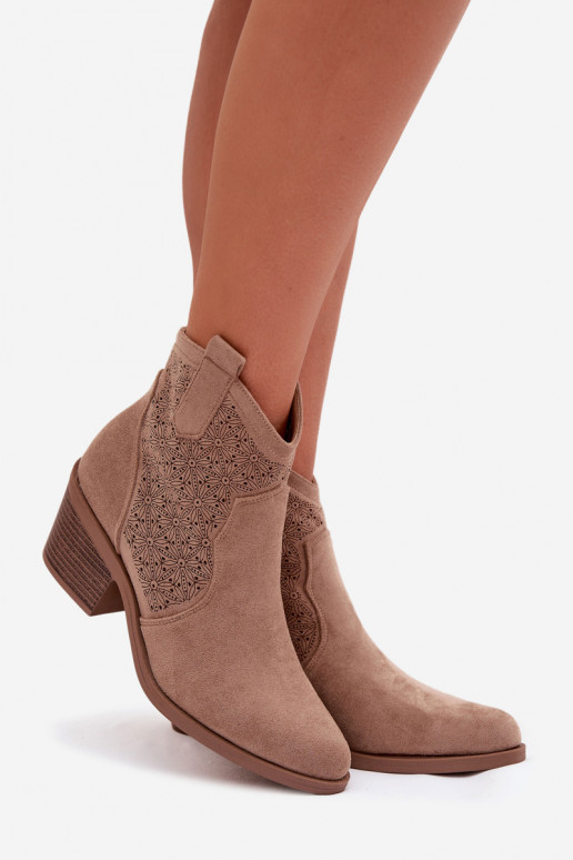 Women's Perforated Ankle Boots With Heel S.Barski HY61-8013 Beige