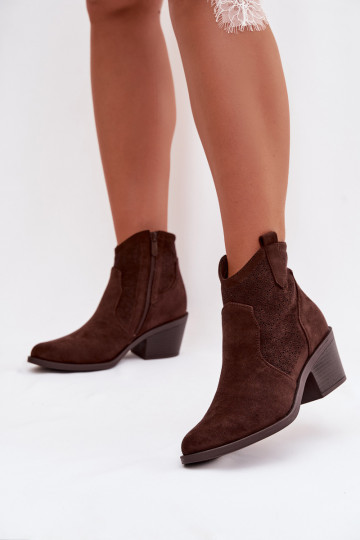 Women's Perforated Ankle Boots with Heel S.Barski HY61-8013 Chocolate
