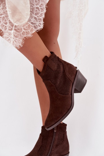 Women's Perforated Ankle Boots with Heel S.Barski HY61-8013 Chocolate 2