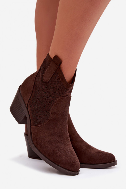 Women's Perforated Ankle Boots with Heel S.Barski HY61-8013 Chocolate