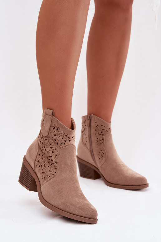 Women's Perforated Cowboy Boots With Heel S.Barski HY61-8012 Beige