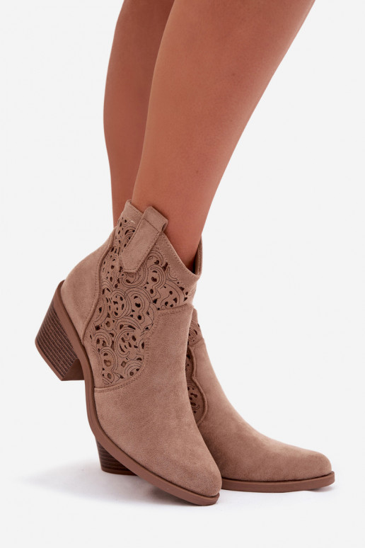 Women's Perforated Cowboy Boots With Heel S.Barski HY61-8012 Beige