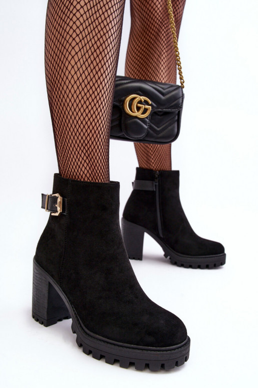 Women's Suede Ankle Boots With Ornament Black Menoria