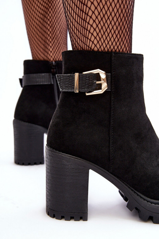 Women's Suede Ankle Boots With Ornament Black Menoria