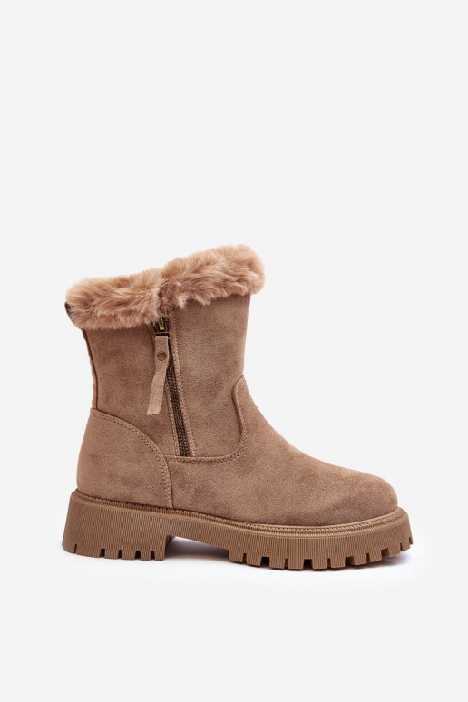Women's Suede Boots with Fur Beige Hasiva