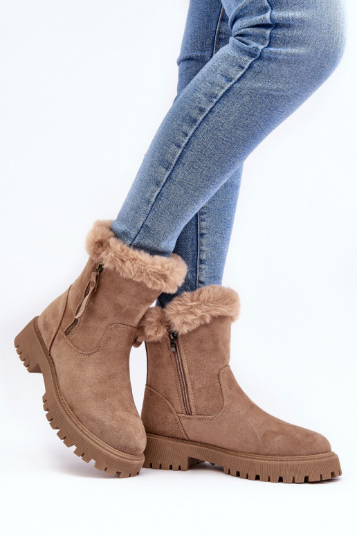 Women's Suede Boots with Fur Beige Hasiva