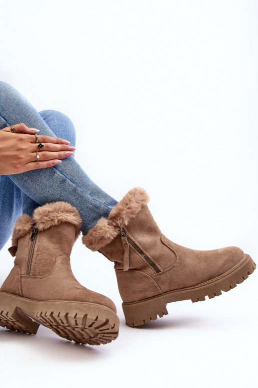 Women's Suede Boots with Fur Beige Hasiva