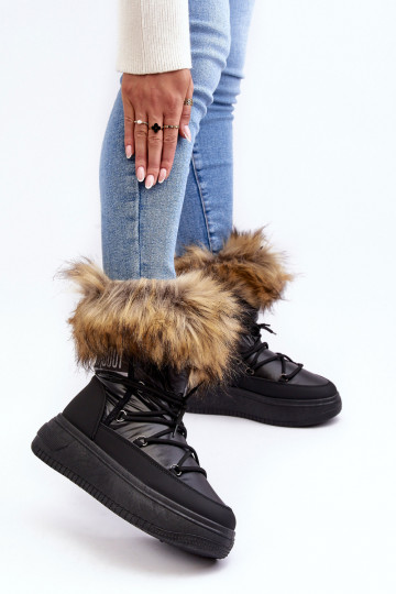 Women's Snow Boots With Fur On Platform Black Nabilla