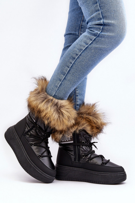 Women's Snow Boots With Fur On Platform Black Nabilla