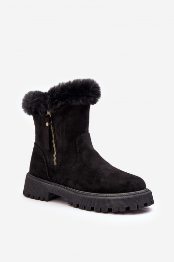 Women's Suede Boots With Fur Black Hasiva 2