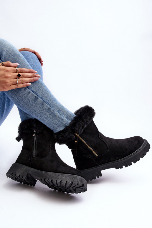 Women's Suede Boots With Fur Black Hasiva