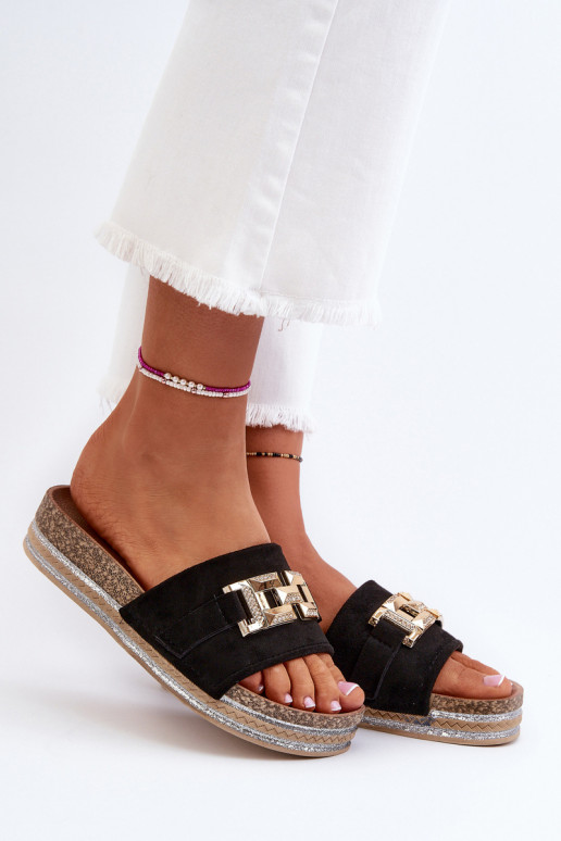 Damskie Klapki Na PlatformiewithOzdobą Czarne Vapireta