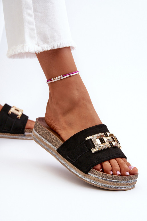Women's Platform Sandals with Decoration Black Vapireta
