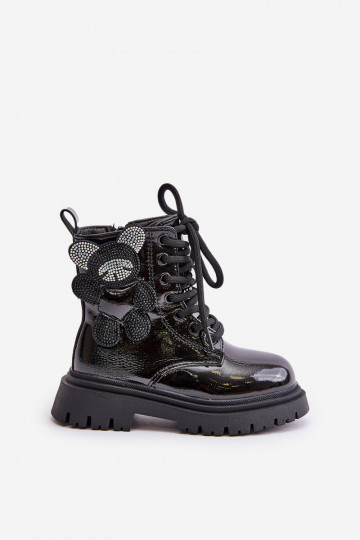 Insulated Girls' Boots With Teddy Bear Zippered Black Lacquered Relobia 2