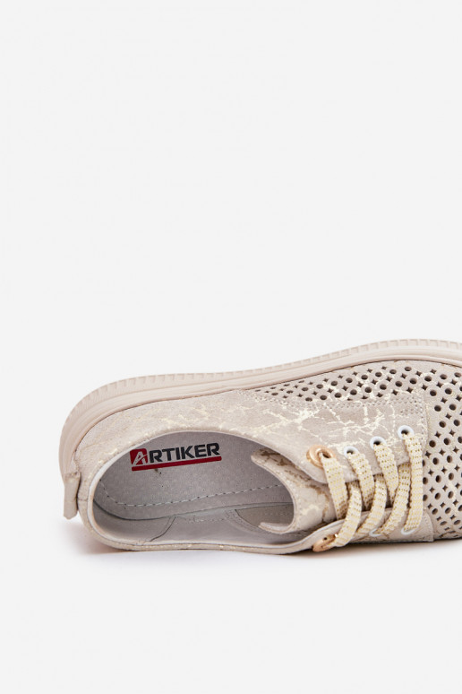 Suede Ladies Lace-Up Shoes On Platform Artiker 56C2108 Beige-Gold