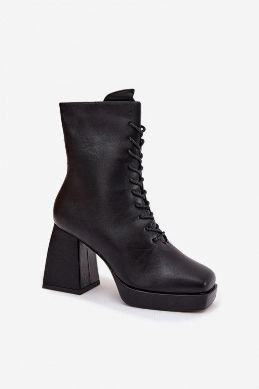 Women's Insulated Ankle Boots On Heel With Lacing Black Juvina