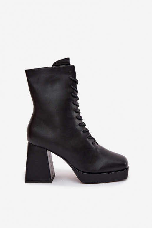 Women's Insulated Ankle Boots On Heel With Lacing Black Juvina