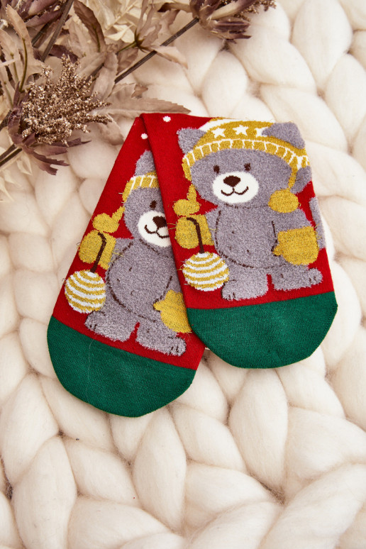 Damskie Świąteczne SkarpetywithMisiem Czerwone