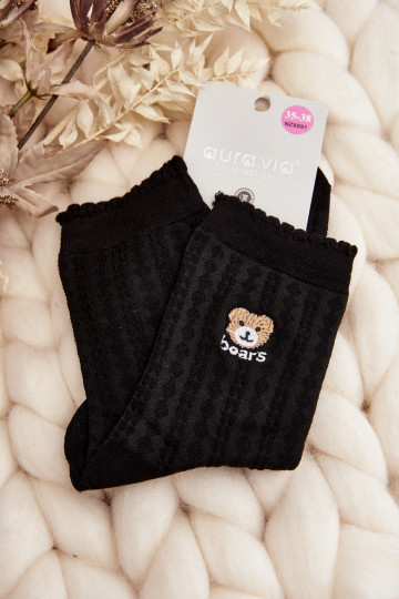 Patterned Women's Socks with Bear Black 2