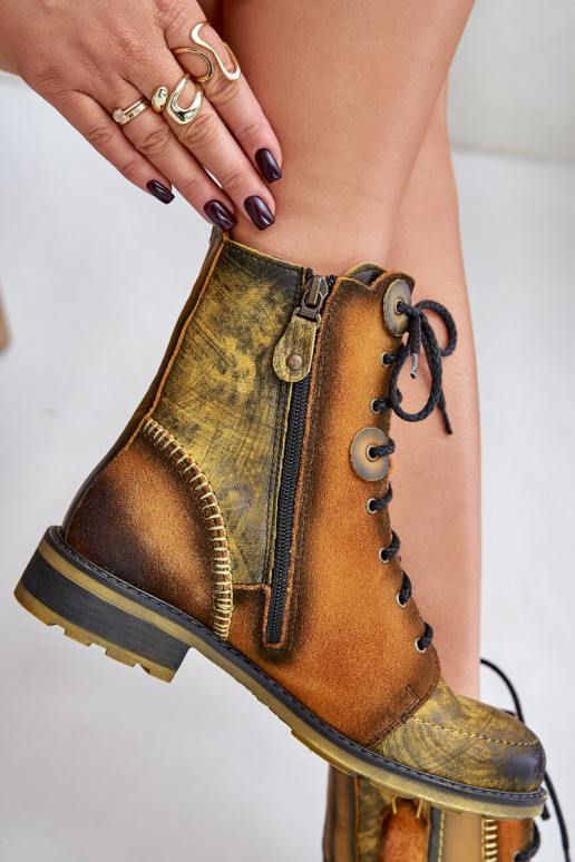 Leather Women's Ankle Boots with Flat Heel Maciejka 06719-07 Yellow