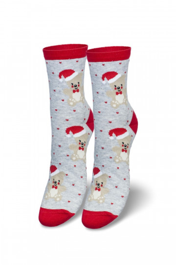 Women's Christmas Socks Bear With Santa Hat Gray