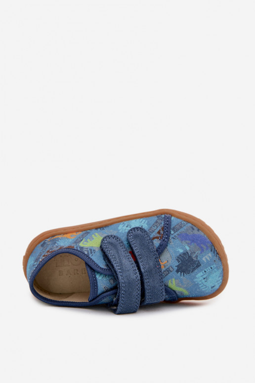 Kapcie Dziecięce Barefoot Dinozaury Froddo Canvas G1700440-15 Niebieskie