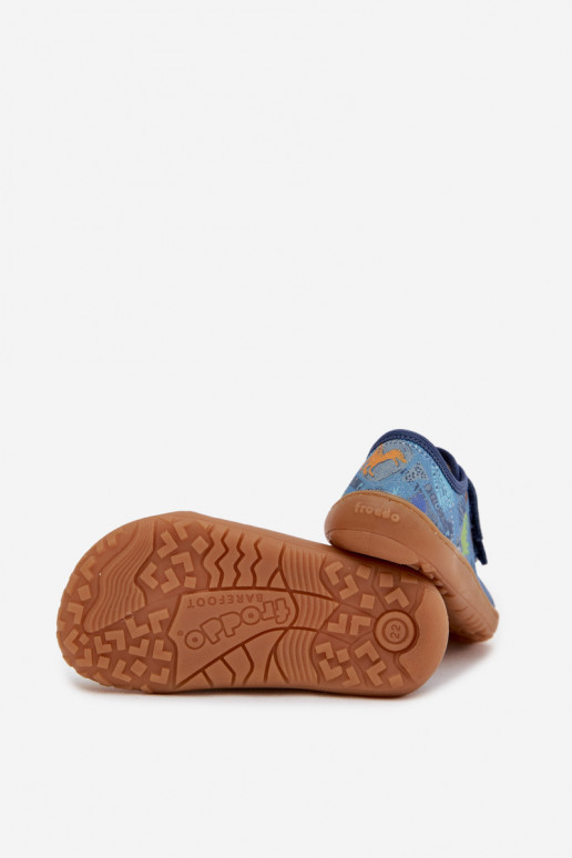 Kapcie Dziecięce Barefoot Dinozaury Froddo Canvas G1700440-15 Niebieskie