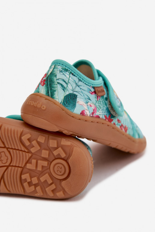 Kapcie Dziecięce Na Rzep Barefoot Kwiaty Liście Froddo G1700438-14 Miętowe