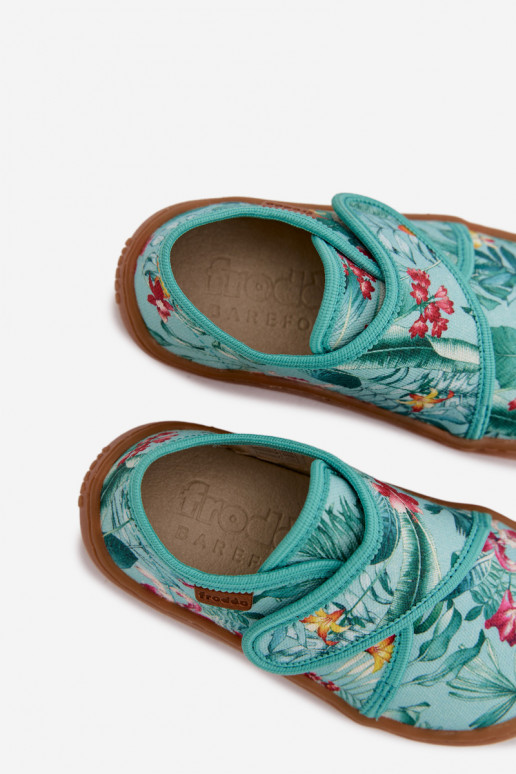 Children's Slip-On Slippers Barefoot Flowers Leaves Froddo G1700438-14 Mint