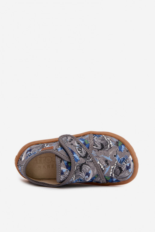 Kapcie Dziecięce Chłopięce Na Rzep Barefoot Surfer Froddo G1700438-7 Szare